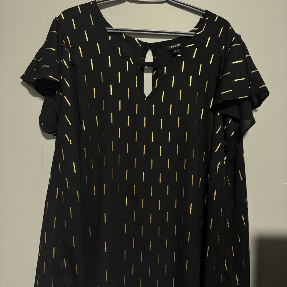 Torrid Black Blouse with Gold Accents